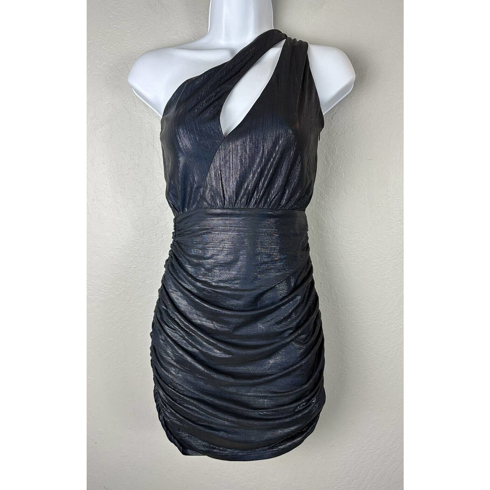 Superdown REVOLVE Midnight Blue Metallic One Shoulder Nava Mini Dress Size XS